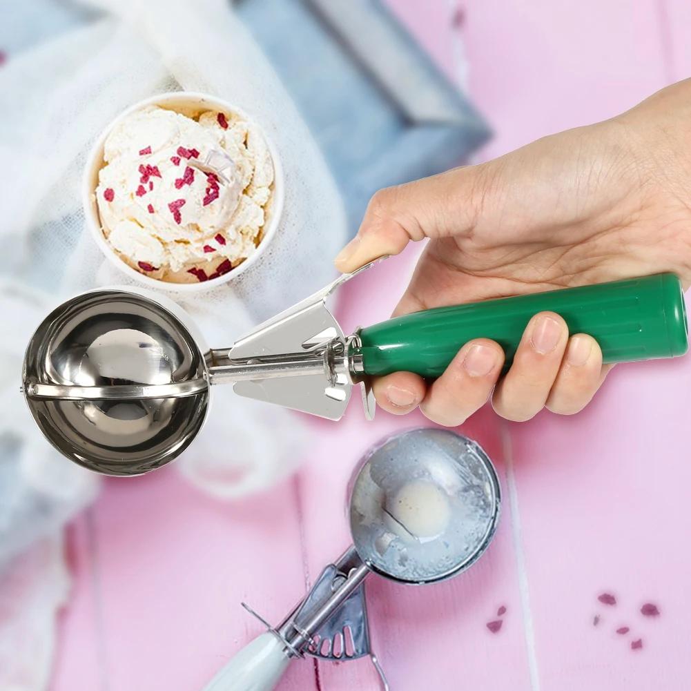Cuillère à crème glacée aux fruits en acier inoxydable avec poignée en plastique, pratique, outil de