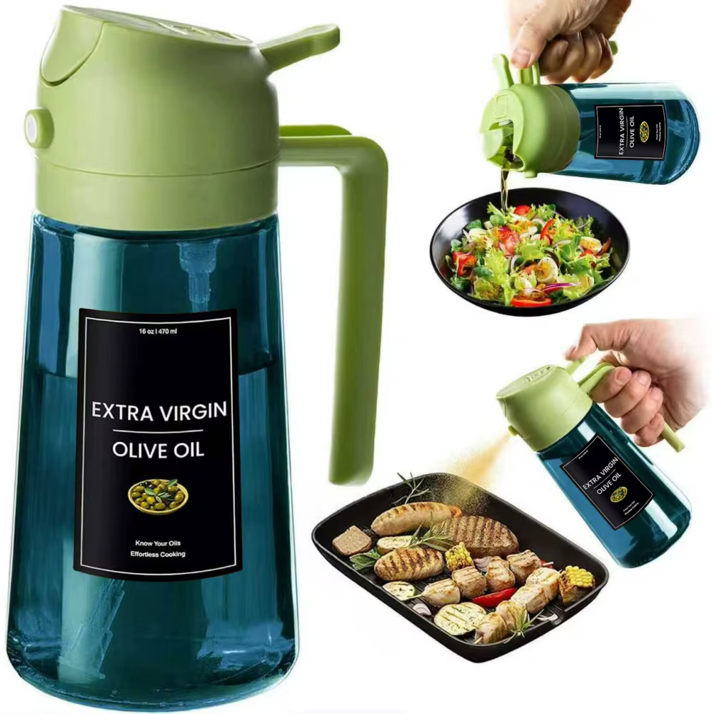 Pulvérisateur d'huile d'olive en verre bleu de 16 oz/470 ml pour la cuisine - Distributeur d'huile d