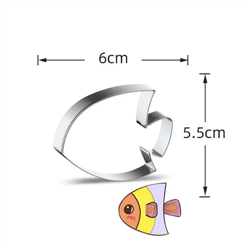 Reposteria – moule à biscuits en acier inoxydable, métal, dessin animé, poisson, Fondant, outils de
