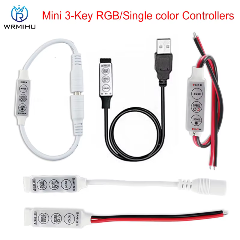 Mini contrôleur LED RGB à 3 touches, DC 5V-12V-24V, pilote de variateur couleur unique pour bande lu