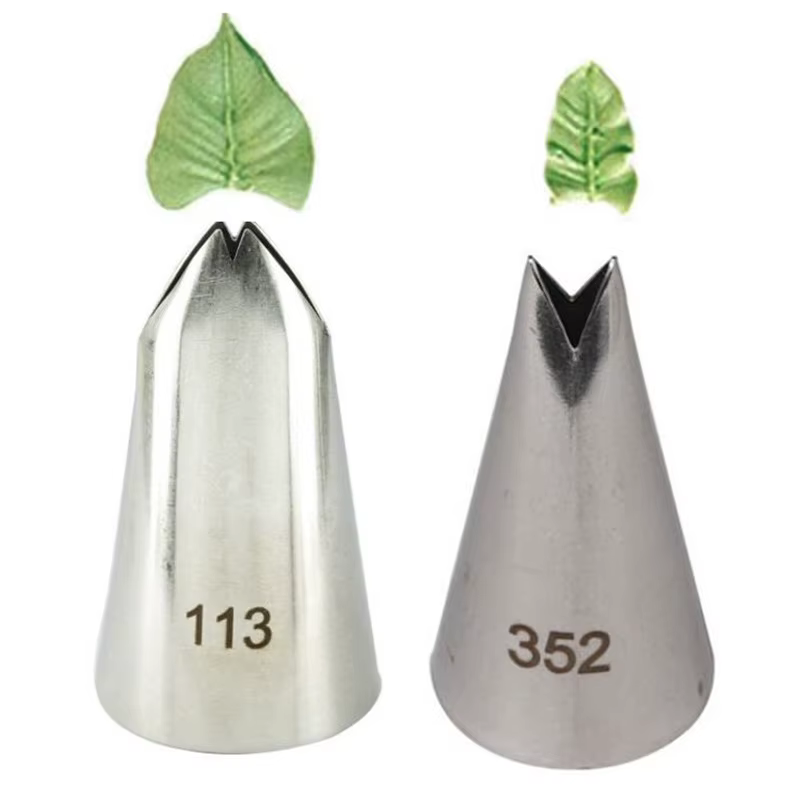 Lot de 2 douilles à pâtisserie en acier inoxydable en forme de feuilles, embouts pour roses et tubes