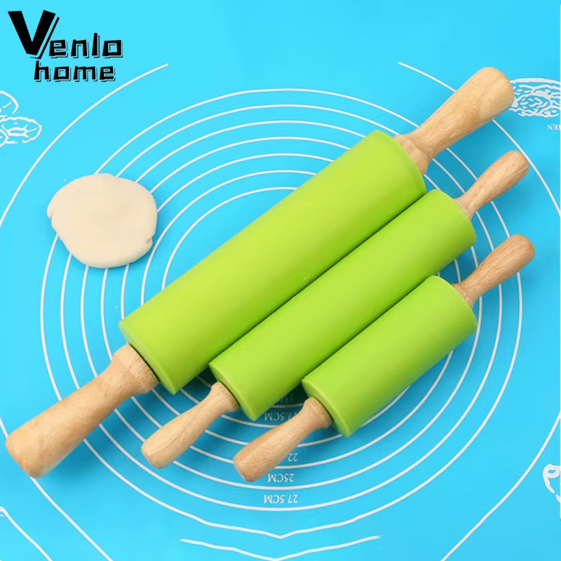 Rouleau à pâtisserie en Silicone antiadhésif, manche en bois, pâte à pâtisserie, rouleau à farine, o