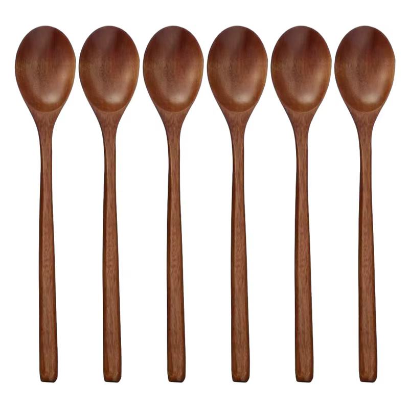 Cuillères à soupe en bois pour manger Assad, cuillère à long manche, ustensile de cuisine, 6 pièces
