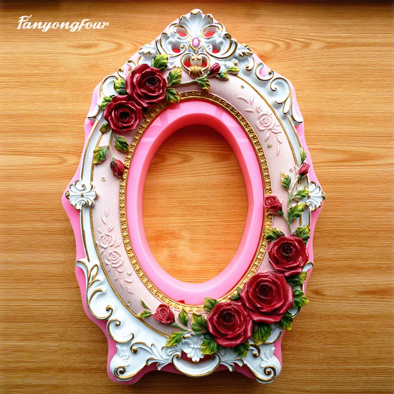 Moule à gâteau en Silicone avec cadre de fleur de Rose, pour fête de mariage, bonbons, chocolat, gyp