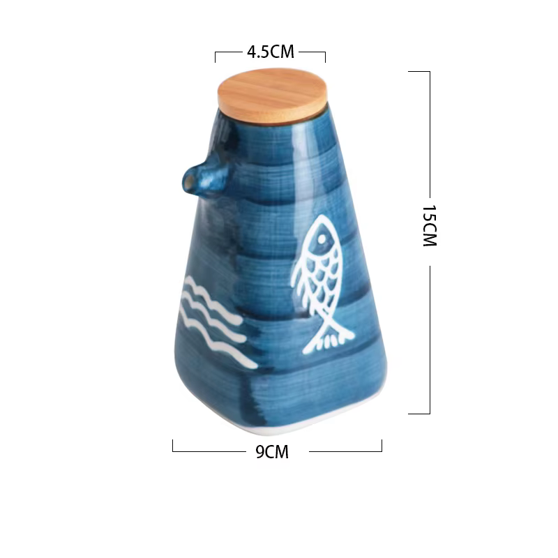 Distributeur d'Huile et Vinaigre de Style Japonais, Bouteille de Soja, Saucière en Céramique Précieu