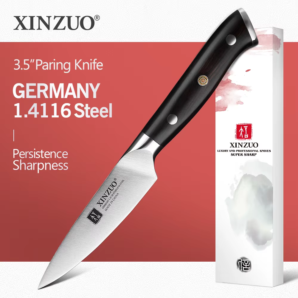 XINZUO couteau d'office allemand 3.5 pouces, couteau de cuisine en acier inoxydable 1.4116 couteau à