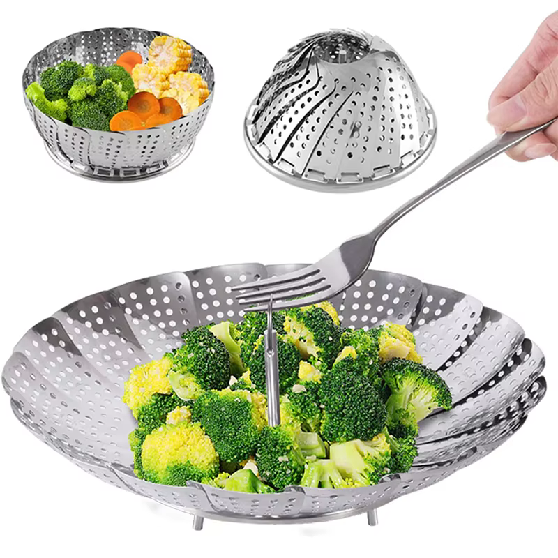 Plat pliant à vapeur en acier inoxydable, panier à vapeur pour fruits et légumes, plateau de cuisson