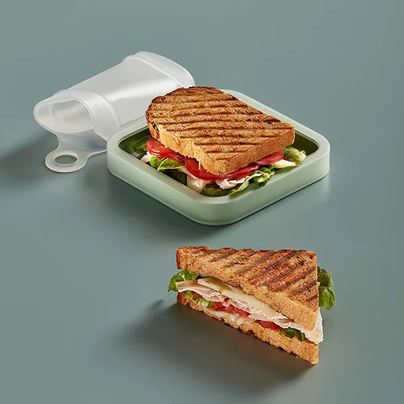 Boîte à bento en silicone réutilisable, vaisselle micro-ondable, sandwich, toast, récipient alimenta