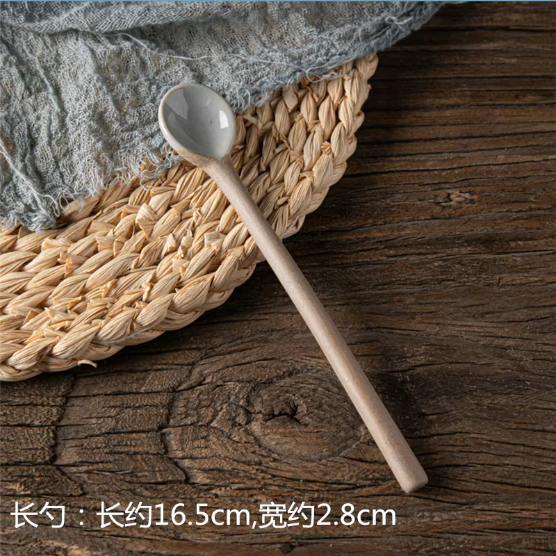 Cuillère à soupe en céramique, vaisselle japonaise, cuillère à manger créative à Long manche, ustens