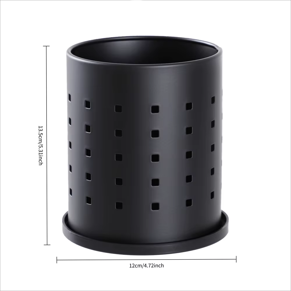 Porte-couverts en acier inoxydable noir, récipient de rangement de cuisine de grande taille pour cou