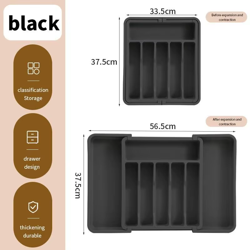Plateau à ustensiles extensible, organisateur de cuillères en argenterie, couvercle de tiroir, plate