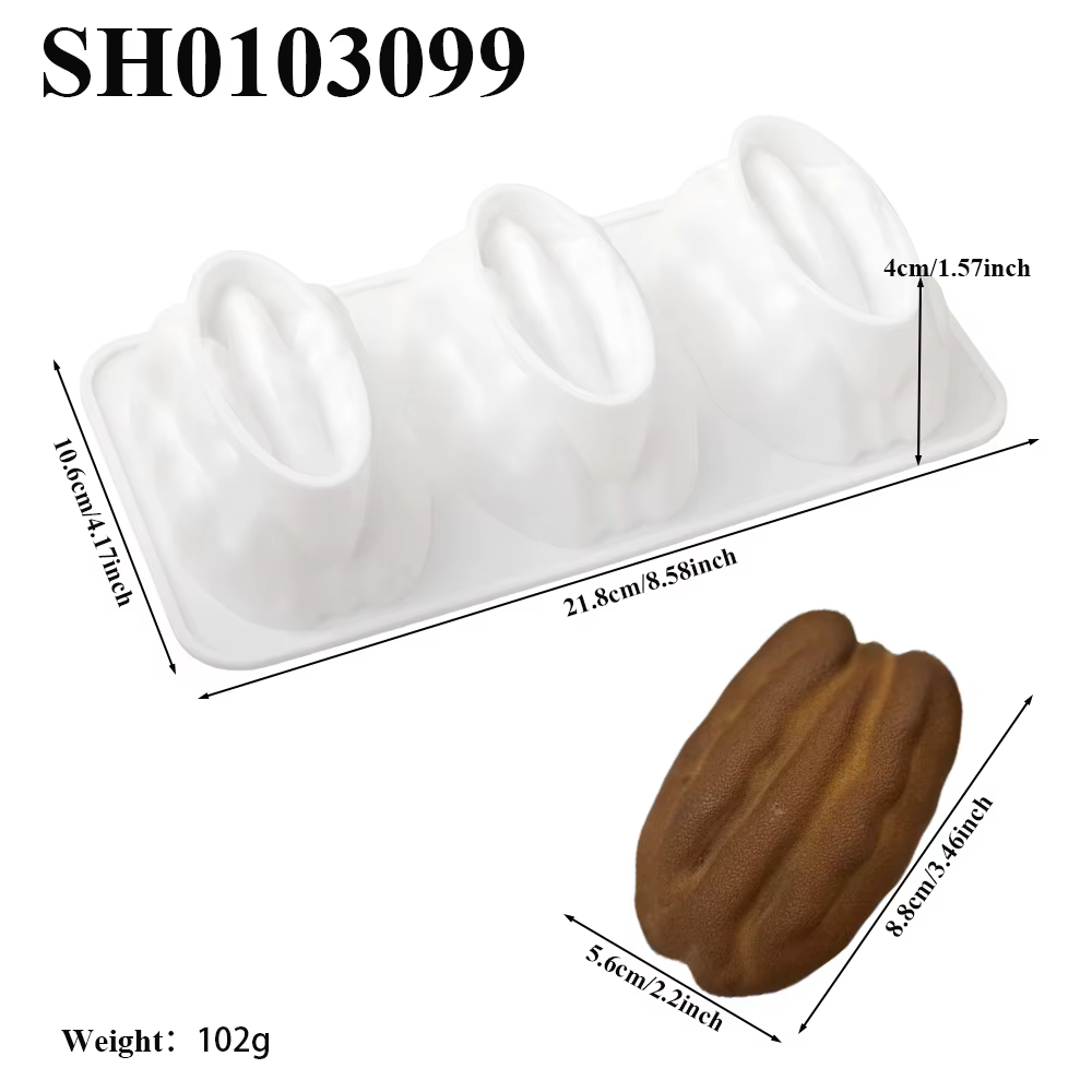 Moule en silicone 1 ou 3 cavités pour chocolat, design noix de pécan, qualité alimentaire, ustensile