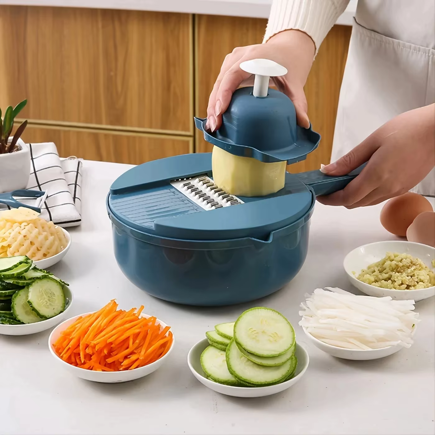 Coupe-légumes multifonctionnel 9 en 1, pommes de terre coupées manuellement, trancheur, râpe, ustens