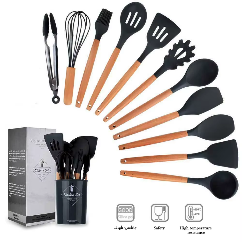 Ensemble d'ustensiles de cuisine antiadhésifs en silicone F2, 12 pièces, spatule, pelle, batteurs à