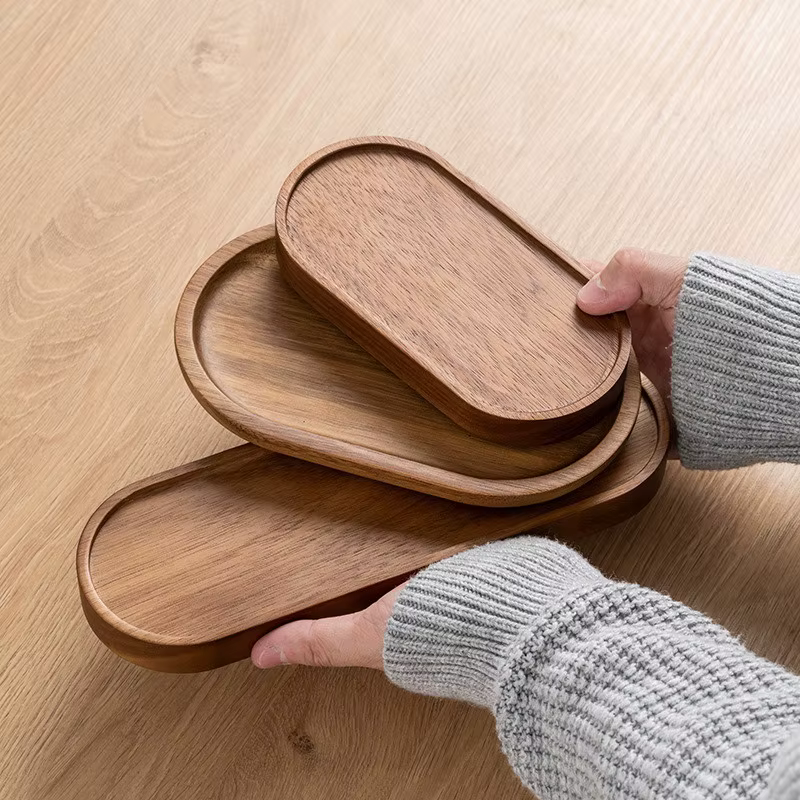 Plateaux de service en bois ovales, plateaux pour servir des aliments, assiettes à dîner, assiette à