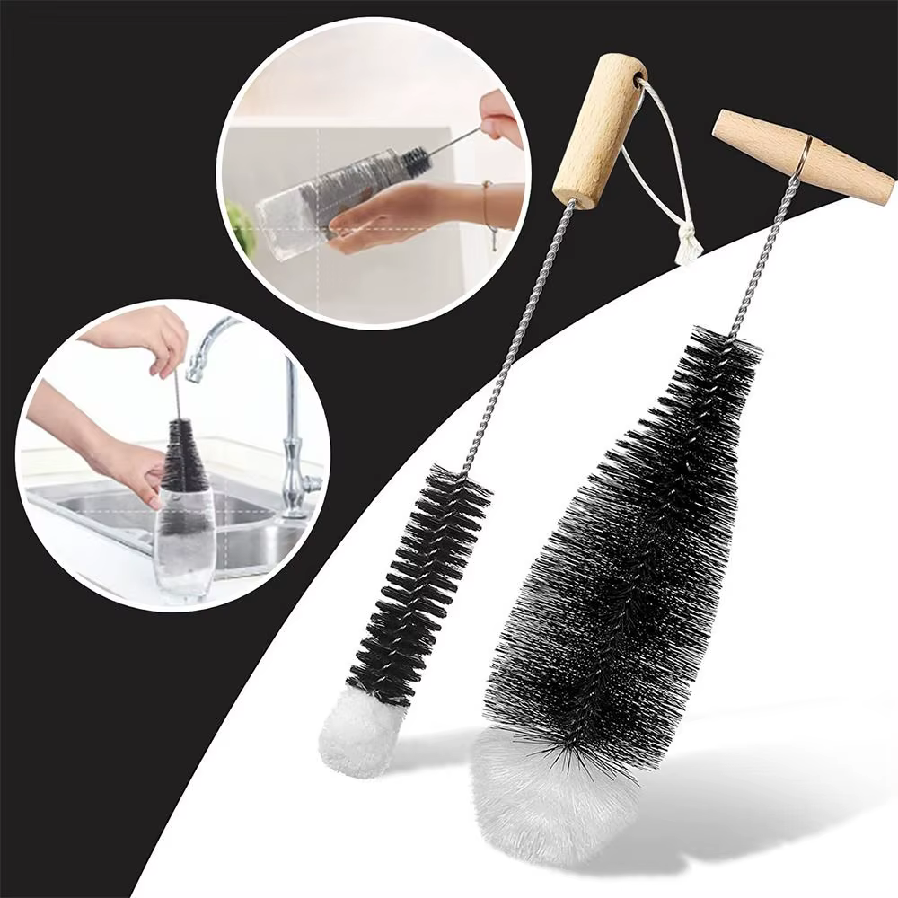 Brosse de bouteille de flux de Soda avec manche en bois de hêtre, nettoyeur de pots de verrerie, out