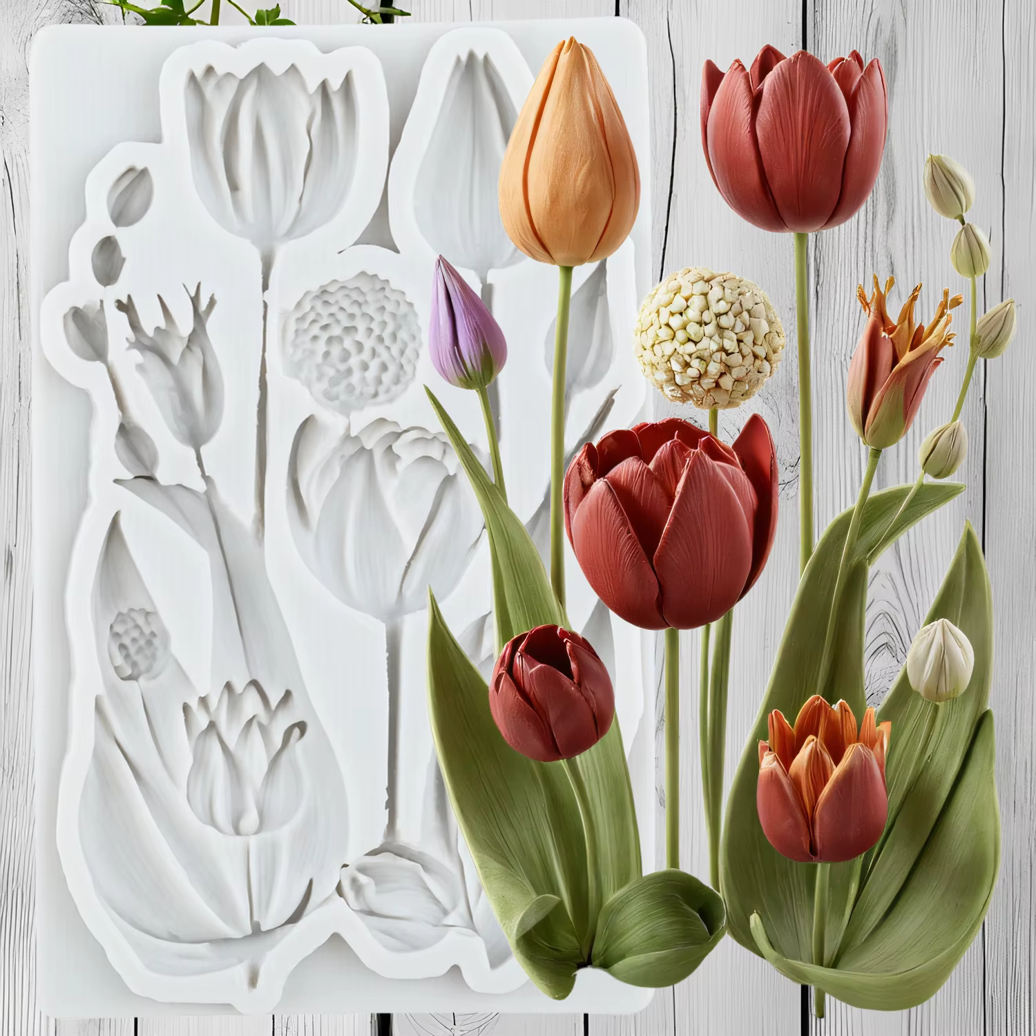 Moules en Silicone en forme de fleur de tulipe, outils de décoration de gâteau Fondant, décoration d