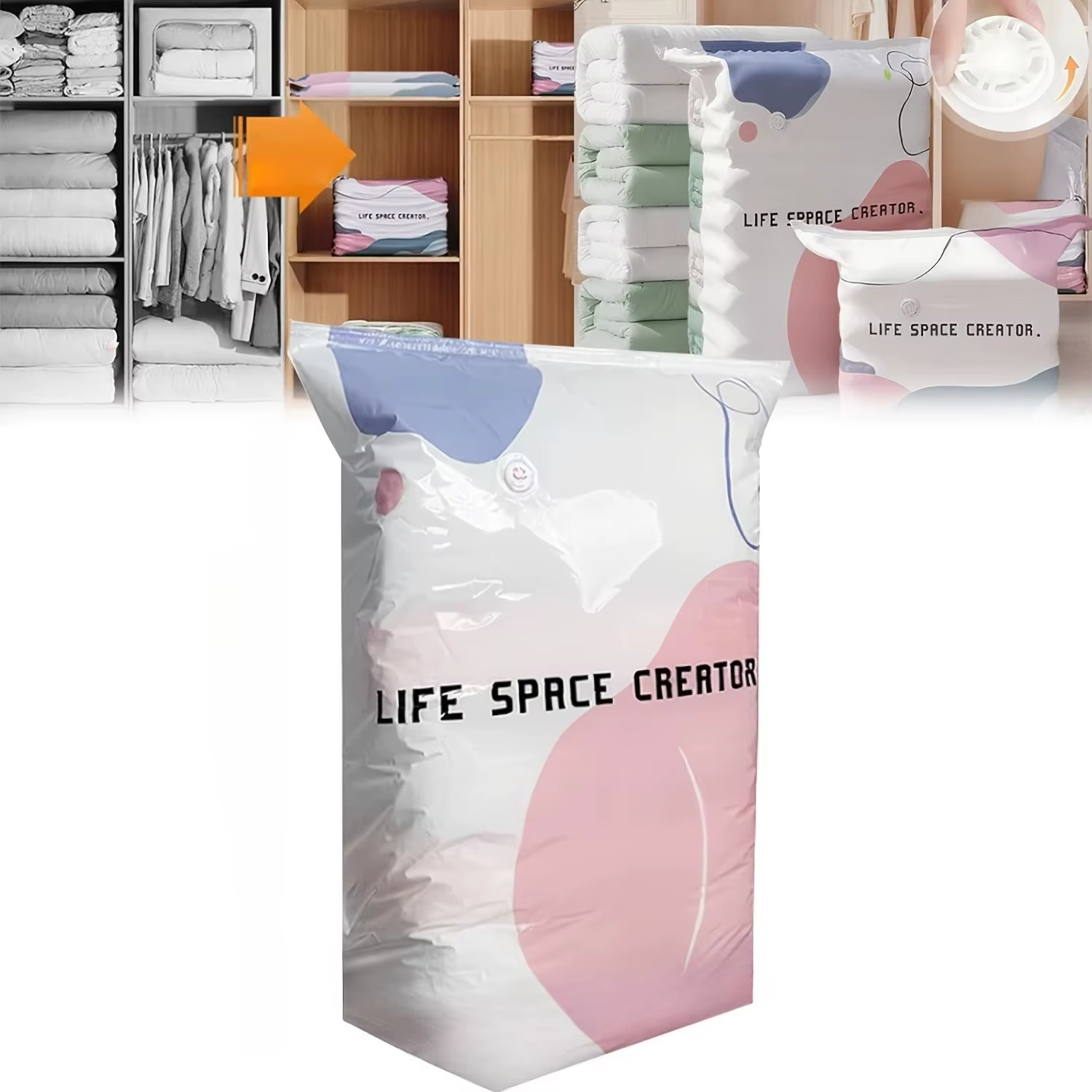 1 sac de rangement sous vide sans pompe, sacs de compression géants pour économiser de l'espace, pou