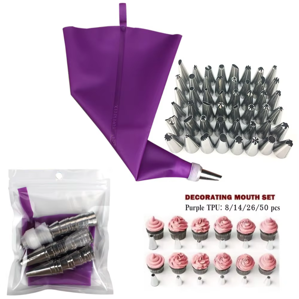 Sacs à pâtisserie violets en Silicone, 8/14/50 pièces, pointes de cuisine, bricolage, passepoil de g