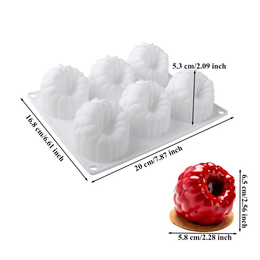 Moule en silicone à 6 cavités pour mousse de framboise, en forme de framboise à la française, pour d