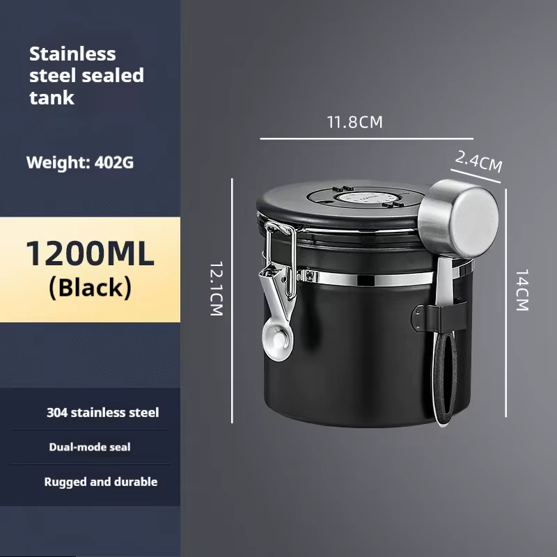 Pichet scellé sous vide pour grains de café de cuisine, récipient hermétique alimentaire en acier in