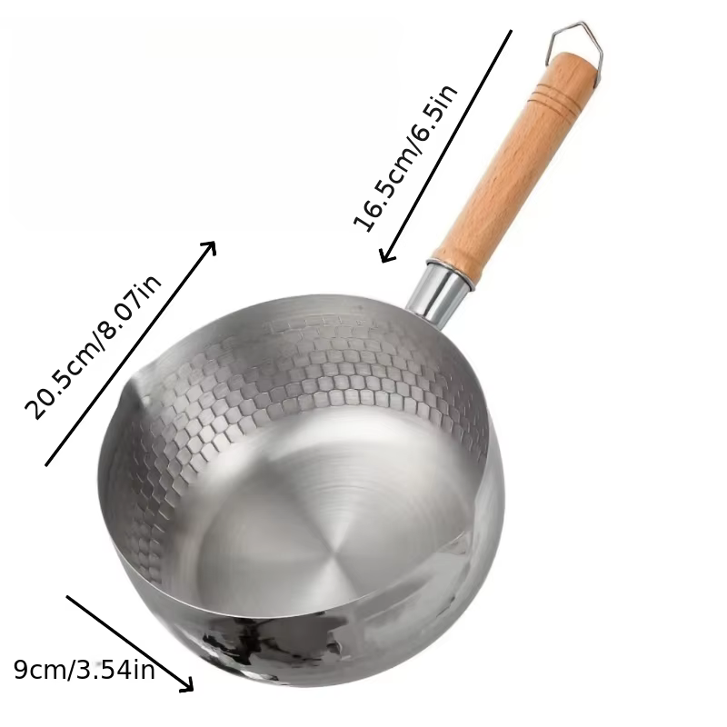 Casserole antiadhésive en acier inoxydable avec poignée en bois, compatible induction, accessoires d