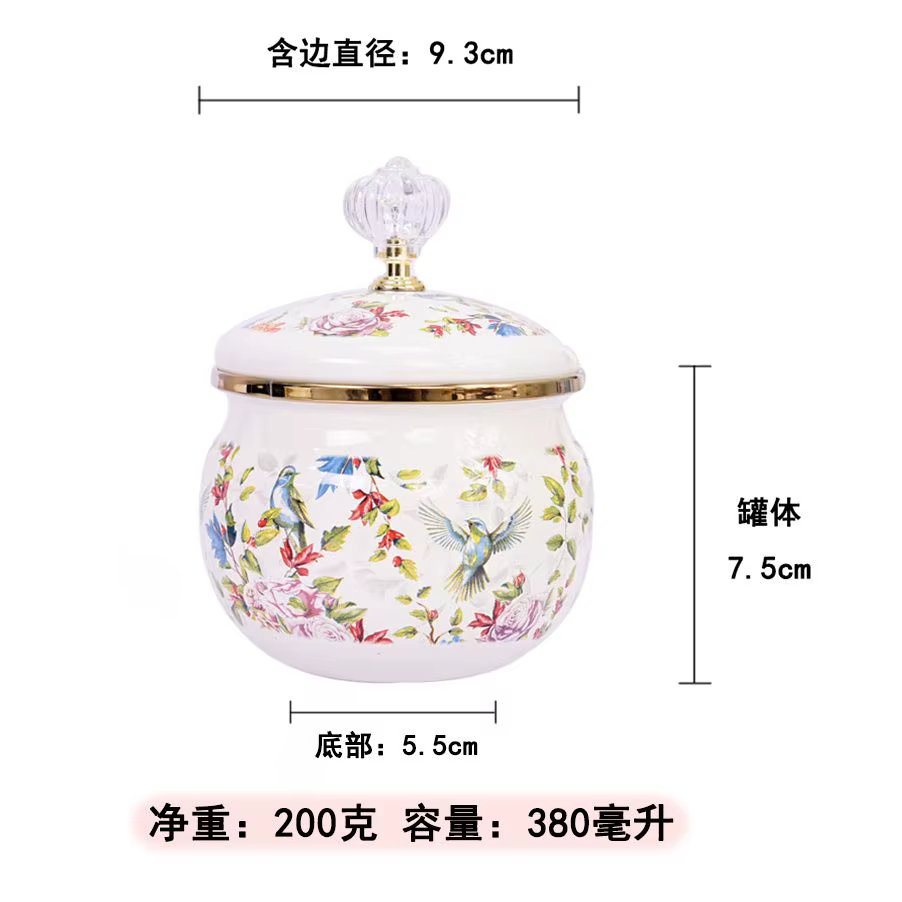 Pot de rangement en émail pour cuisine, stockage d'épices rond européen vintage, sans couches de fig