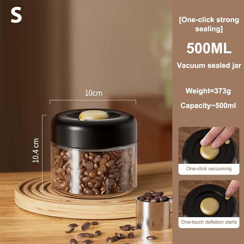 Pot de stockage de grains de café en verre Transparent, récipient hermétique d'extraction d'air étan