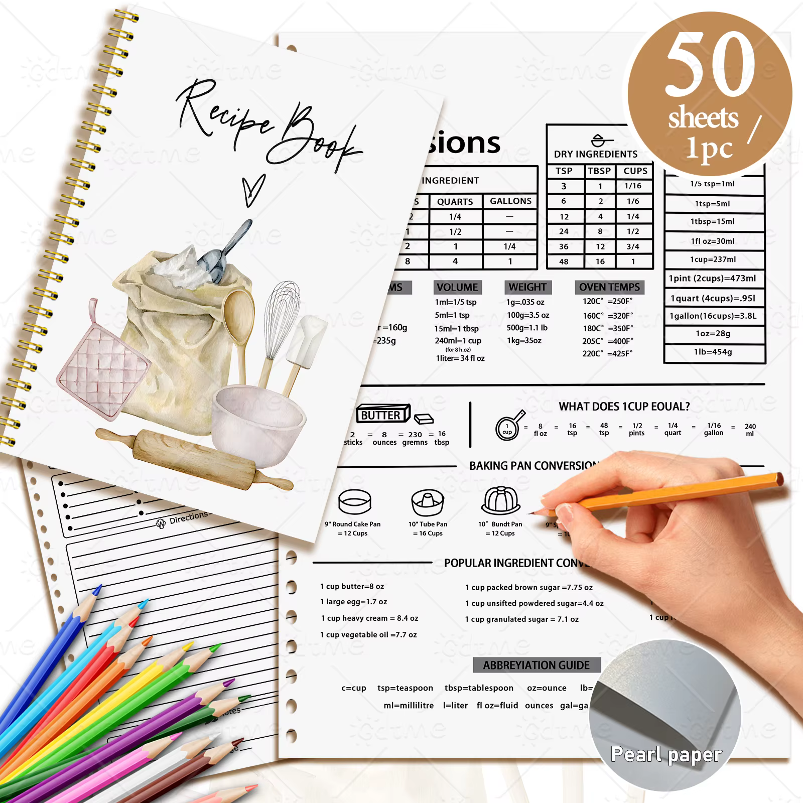 1 carnet de recettes, un planificateur de cuisine avec de jolis motifs culinaires et un journal alim