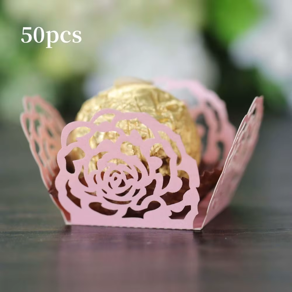 50pcs Chocolate Packing Chocolate Tray Paper Dessert Decor Rose Lace Truffle Wrappers Hollow-Out Cho