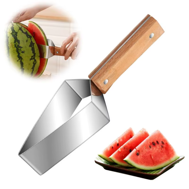 Coupe-pastèque, pour couper en morceaux, outil de découpe en acier inoxydable avec manche en bois