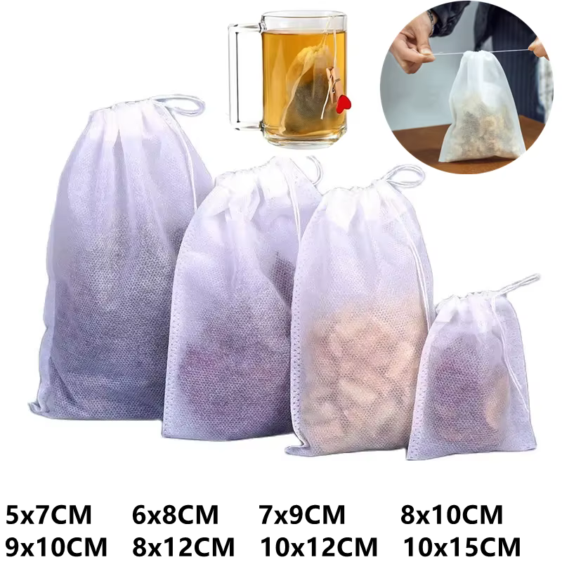 Sachets de thé jetables, sachets filtrants en tissu Non tissé pour café, épices, sachets de thé vide
