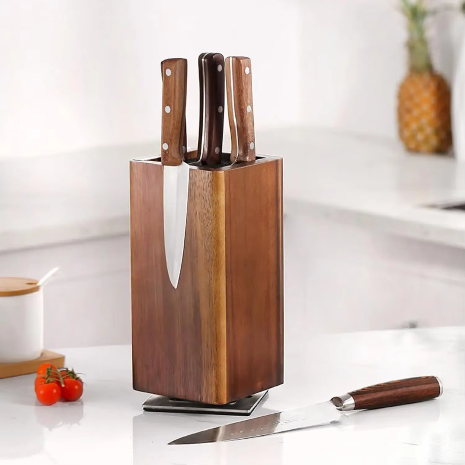 Knife nights-Porte-couteau en bois magnétique universel, rotatif à 360 °, opaque, ustensiles de cuis