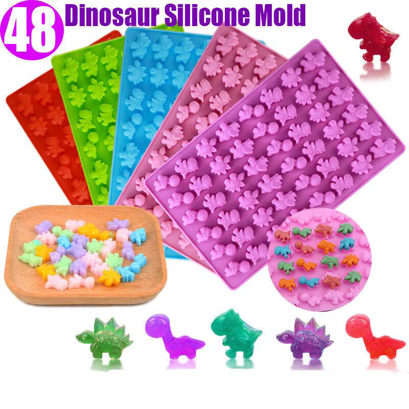 Moule à chocolat dinosaure 48 cavités, coquille de dinosaure, moule à bonbons en Silicone avec compt