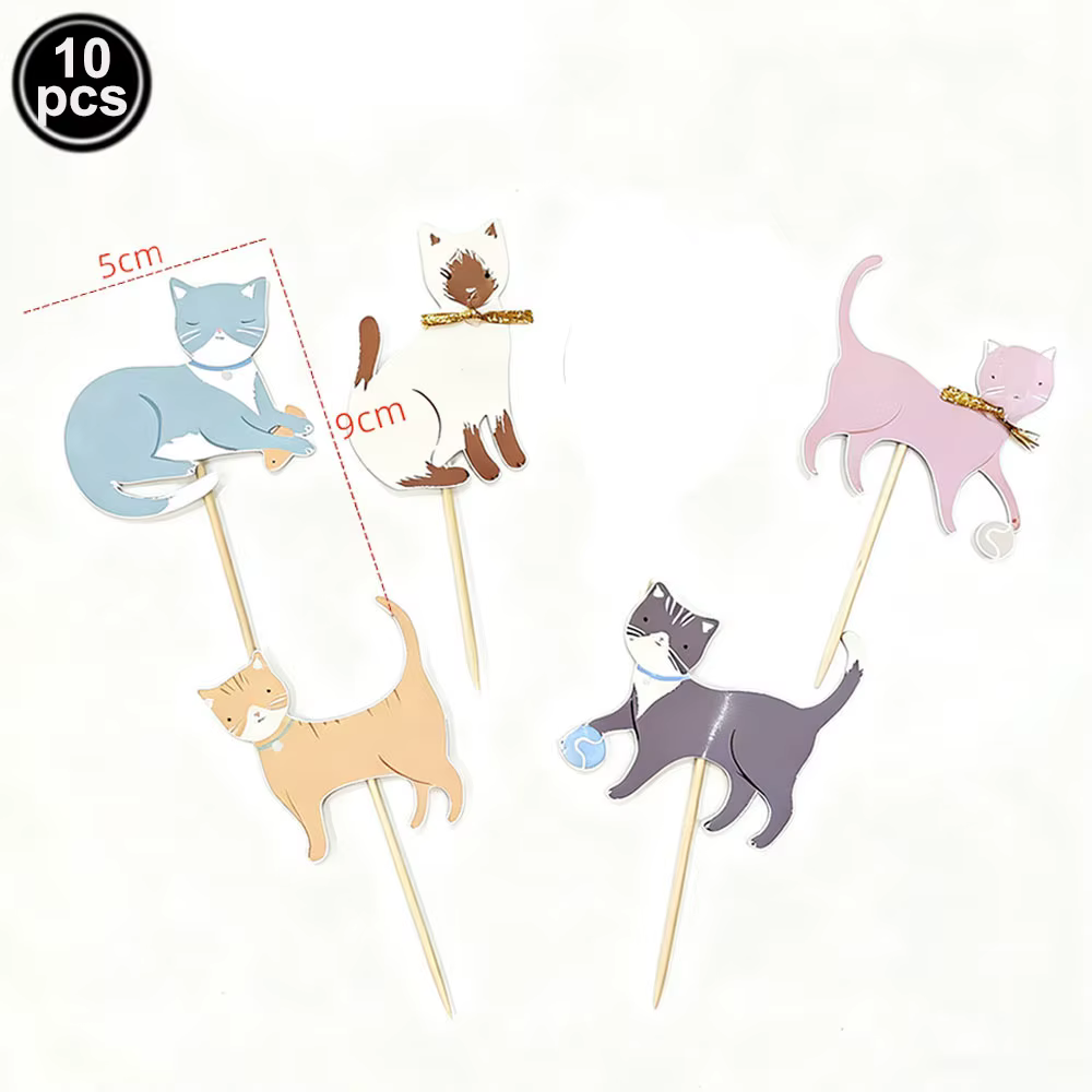 Décorations de gâteau pour fête chaton, 10 pièces/ensemble, pics à cupcakes pour animaux de compagni