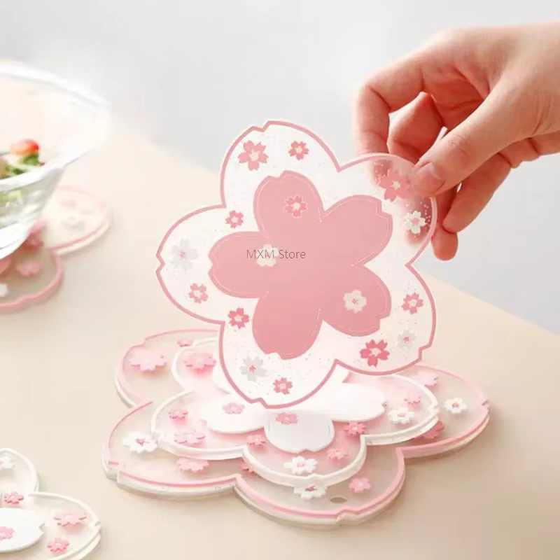 Sous-verres en silicone rose Kawaii style fleur de cerisier, tapis de table isolant Sakura, décorati