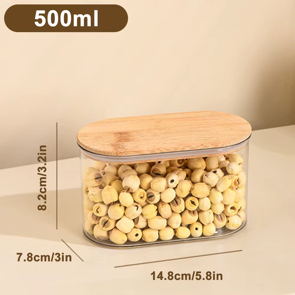 Couvercle en bois, boîte hermétique en plastique, bouteilles de rangement de cuisine, pots, récipien