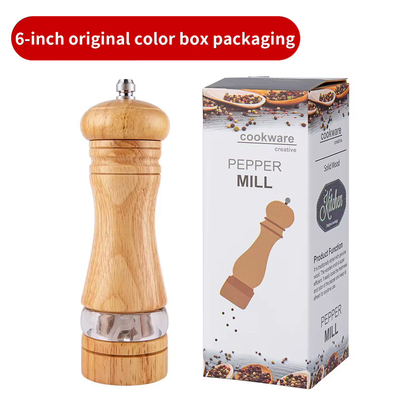 1 moulin à poivre manuel ; Bouteille de moulin à épices en acrylique et bois de caoutchouc avec noya