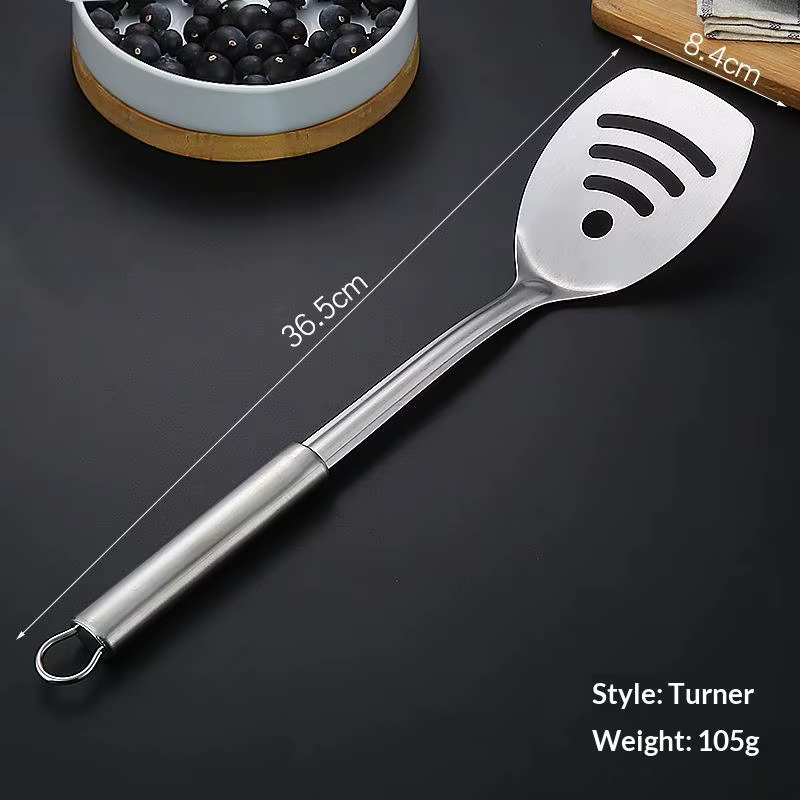 Spatule de cuisine durable en acier inoxydable, louche, cuillère ajourée, spatule à long manche, ust
