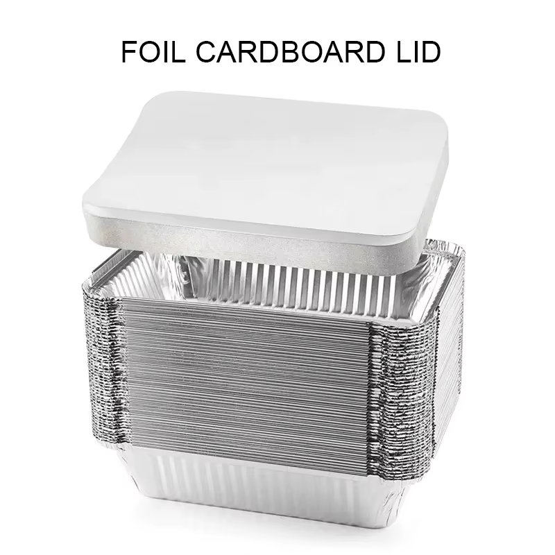 Barquette rectangulaire en aluminium de 700 ml avec couvercle en carton, contenants alimentaires jet
