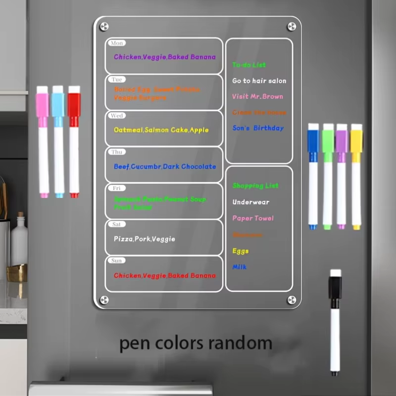 Planificateur de repas en acrylique, tableau de menu magnétique pour réfrigérateur de cuisine, table
