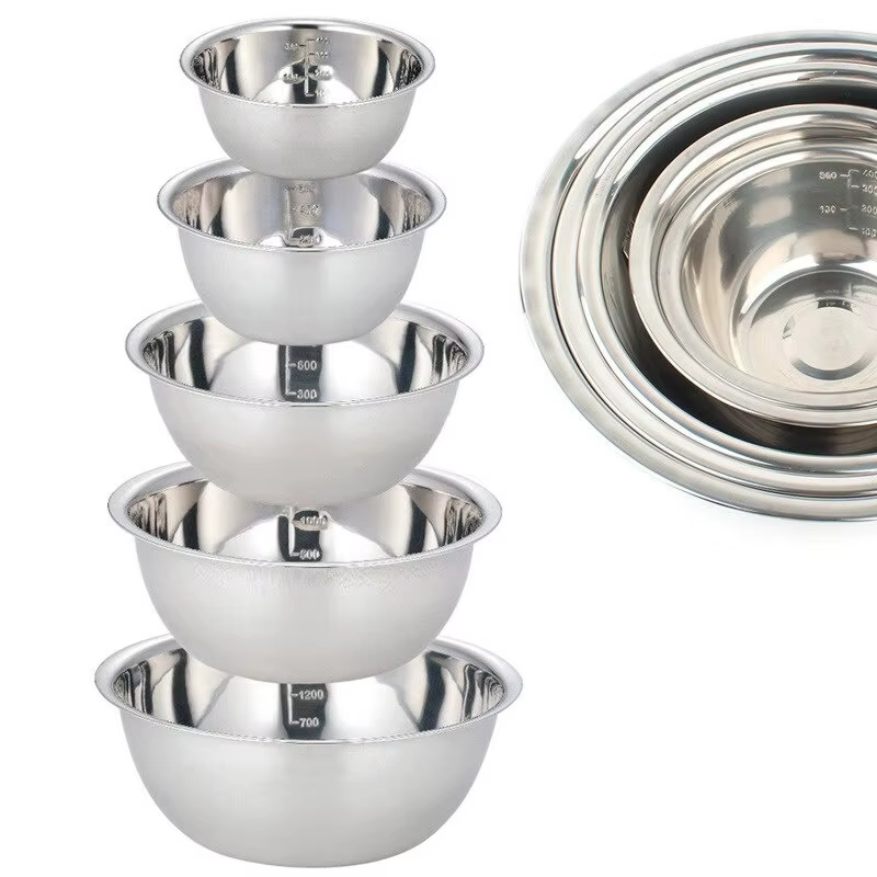 Ensemble de 5 bols en acier inoxydable, coordonnants, pour fouetter, salade, cuisson