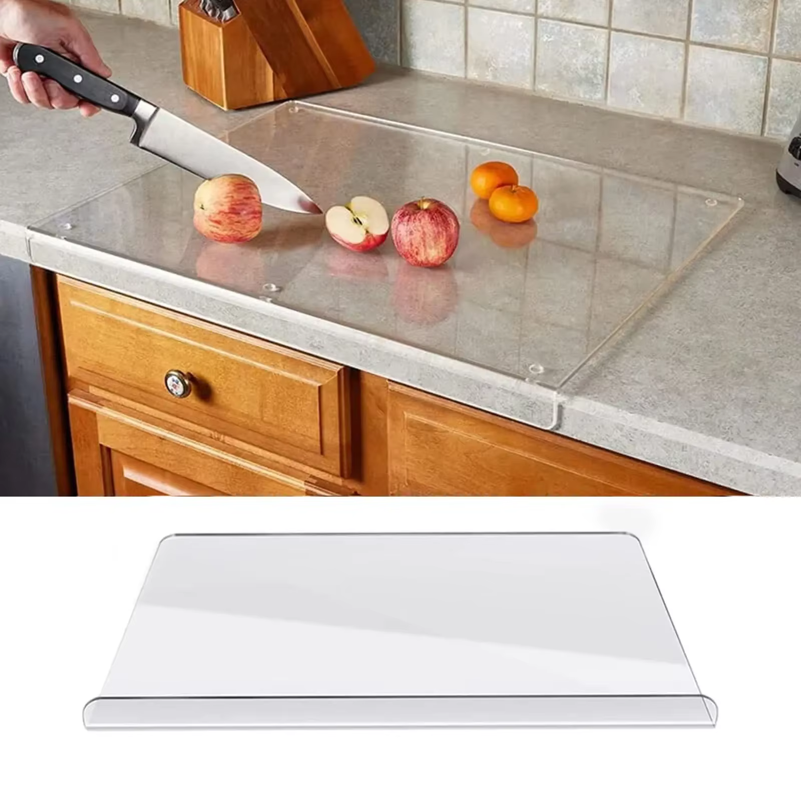 Planche à découper transparente antidérapante en acrylique avec lèvre pour comptoir de cuisine, prot