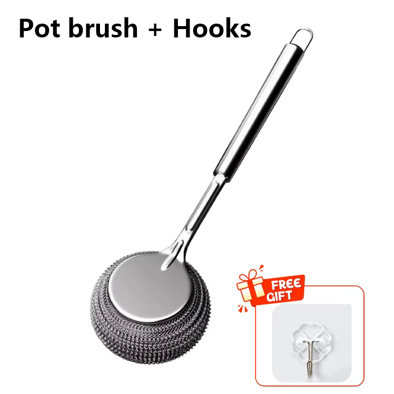 Brosse de Pot en acier inoxydable, brosse spéciale de cuisine, lavage de Pot, boule de laine en acie