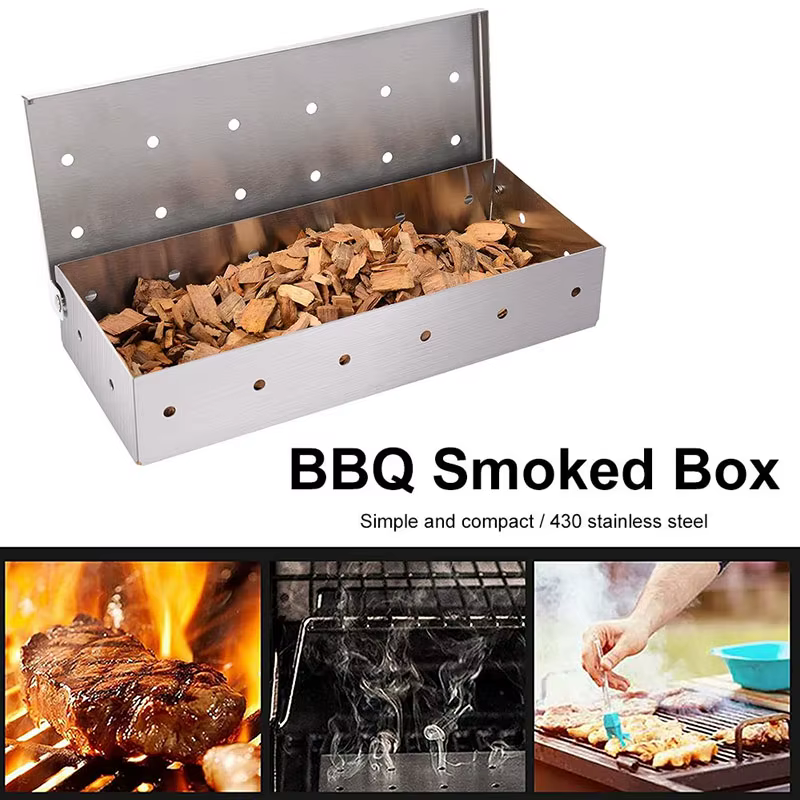 Boîte à fumeur pour copeaux de bois, accessoires de barbecue en acier inoxydable, ne se déforme pas 