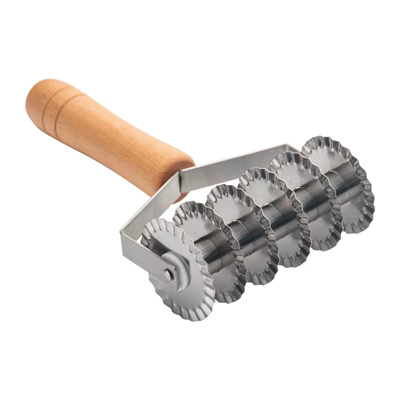 Coupe-pâte à pâtisserie en acier inoxydable, rouleau à treillis avec manche en bois, nouilles, biscu