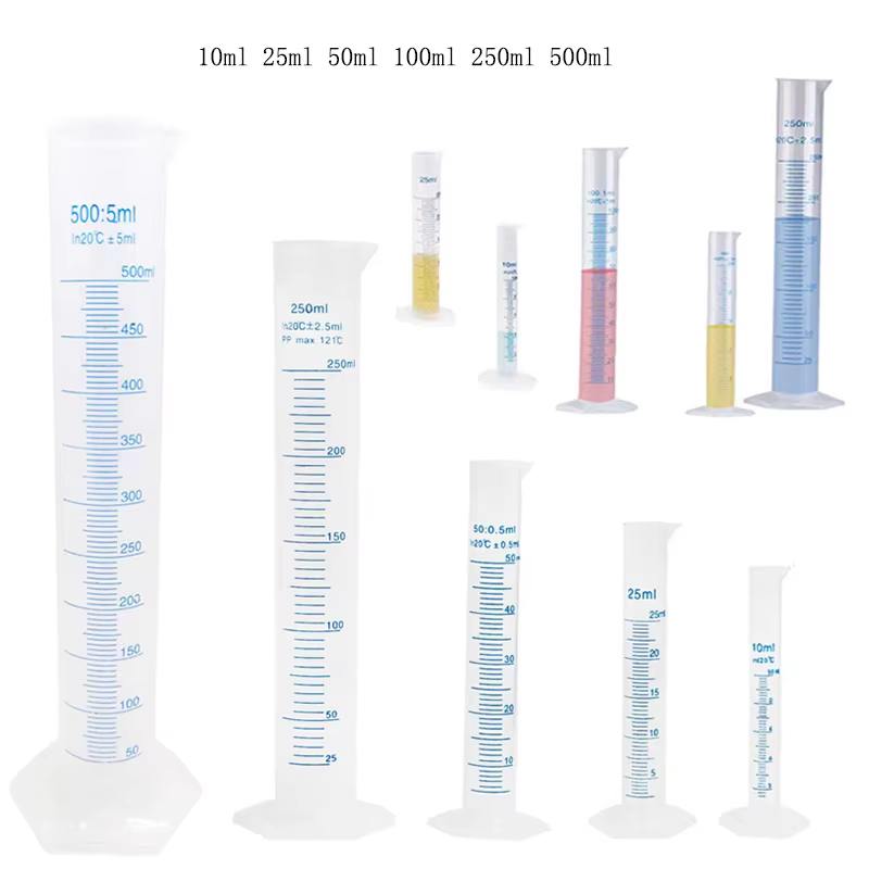 Cylindre de mesure en plastique 10/25/50/100/250/500ml, 1 pièce, cylindre gradué de laboratoire, tas