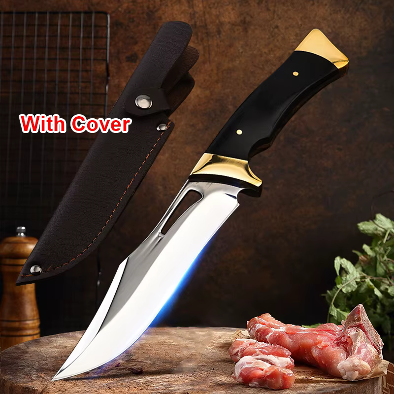 Couteau de boucher multifonctionnel forgé à la main, ustensile de cuisine à désosser avec couvercle 