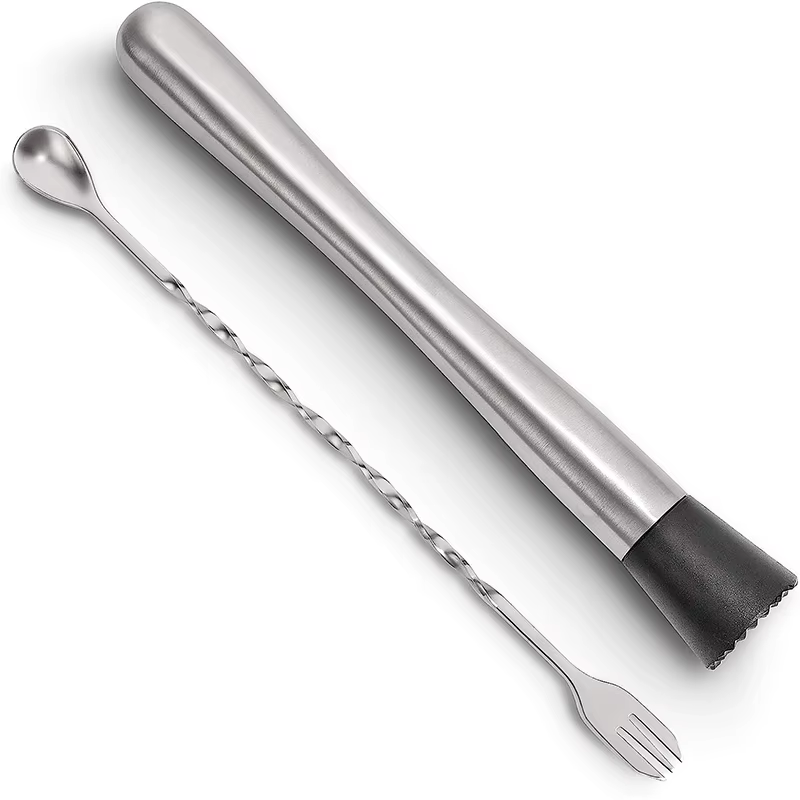 LMETJMA 10 pouces acier inoxydable Cocktail Muddler et cuillère à mélanger professionnel Bar Cocktai