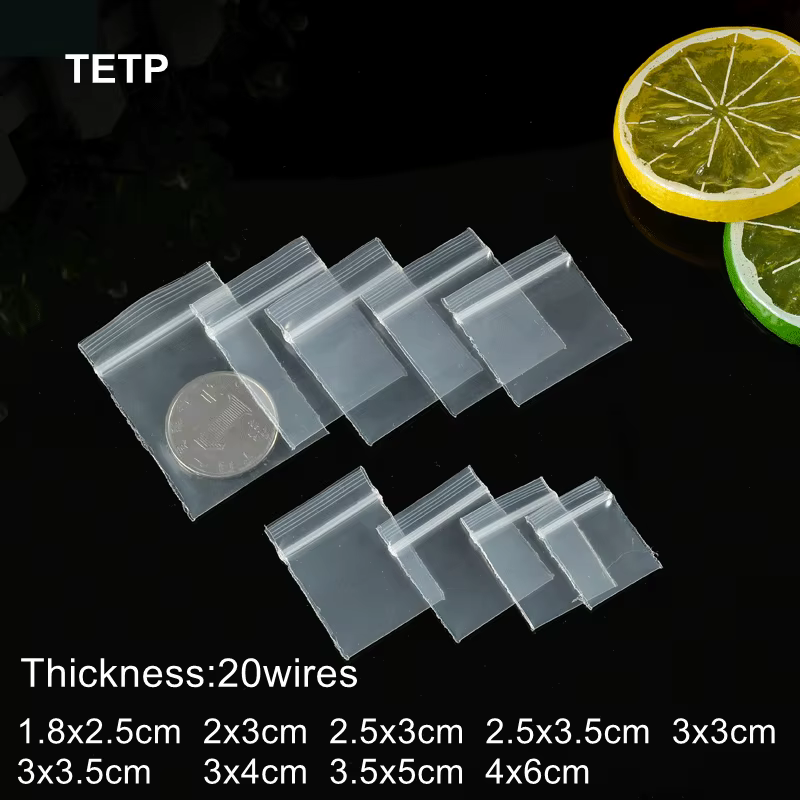 TETP 100 pièces 20 fils Mini sacs en plastique transparents à fermeture éclair petits bijoux accesso